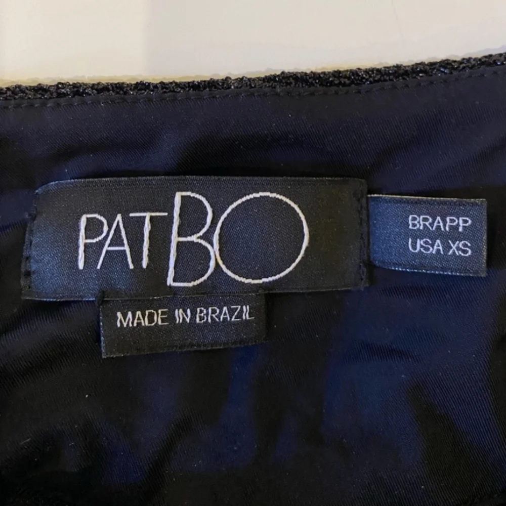 PatBo Metallic Navy Lurex Puff Sleeve Turtleneck Top Holiday Cocktail Party XS